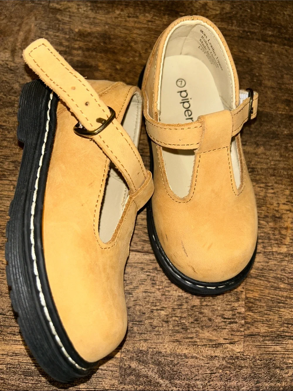 Piper Girls Tan T-Strap Mary Jane Shoes